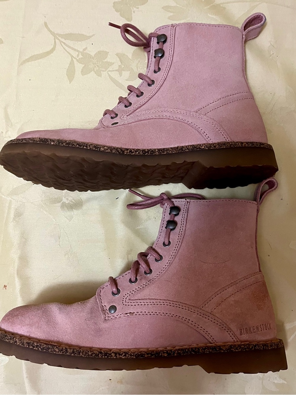 Rare Birkenstock Pink Suede Lace up Boots Size 39/ 8 Brown Rubber Footbed NWOT - Picture 12 of 15
